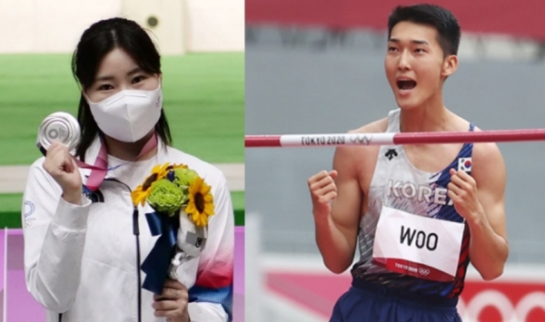사격 은메달 김민정 선수와 한국 신기록을 세운 높이뛰기 우상혁 선수