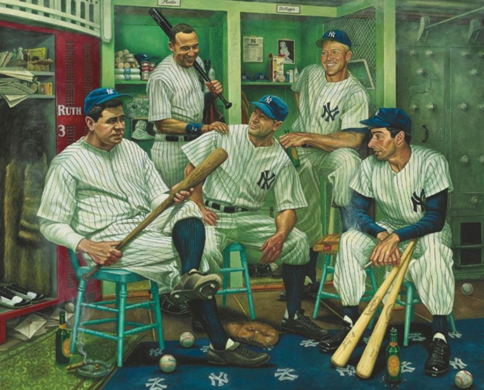 ​양키스의 대표적인 스타들 (앞줄 왼쪽부터 베이브 루스, 루 게릭, 조 디마지오, 뒷줄은 좌측 부터 데릭 지터, 미키 맨틀) ©뉴욕 양키스